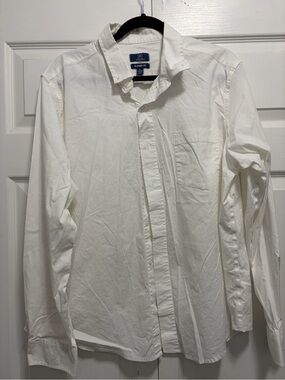 Classic fit White Men's Long-Sleeve cotton spandex Dress Shirt XL